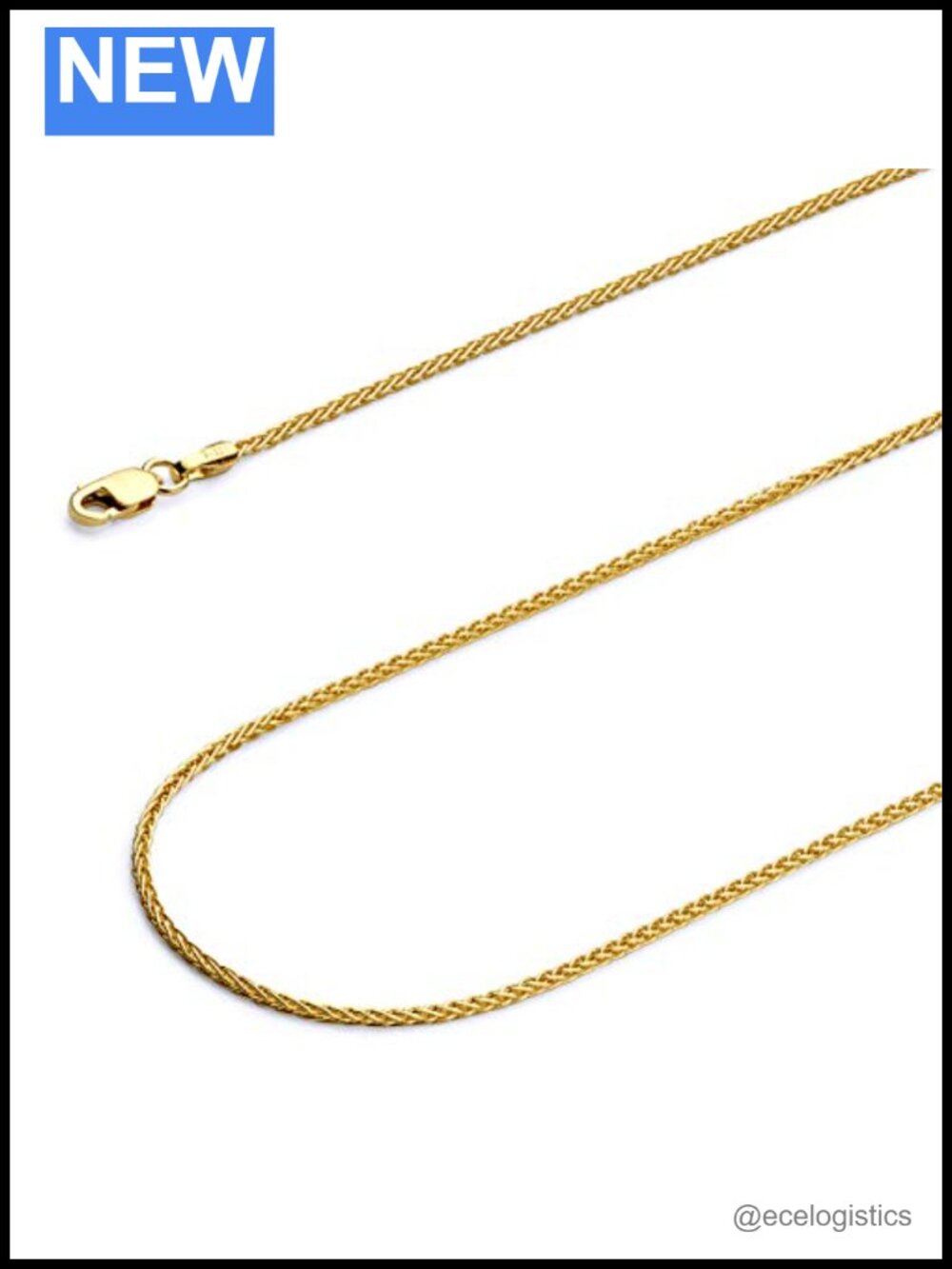 14k Real Gold Braided Wheat Chain Necklace 1mm Lobster Claw 18"
